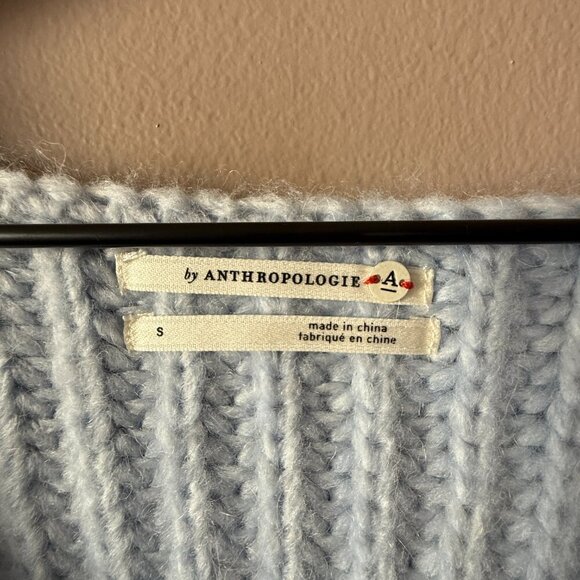 Women's S Anthropologie Ramona Cable-Knit Sweater in Baby Blue - Picture 6 of 9